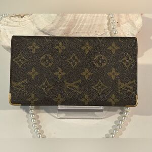 Authentic Louis Vuitton Brown Leather Long Monogram wallet Clutch